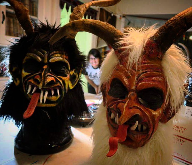 Masks by Raymond Persi (L) and Sierra Aiko Persi. Photo © Raymond Persi